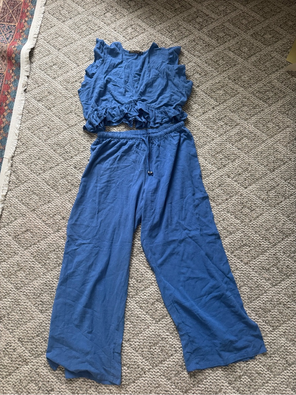 Fancyinn Cobalt Blue Wide-Leg Jumpsuit Set